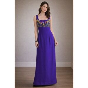 Victoria Royal Purple Statement Jewel Stones Gown Maxi Dress 80s Royal Gala Prom
